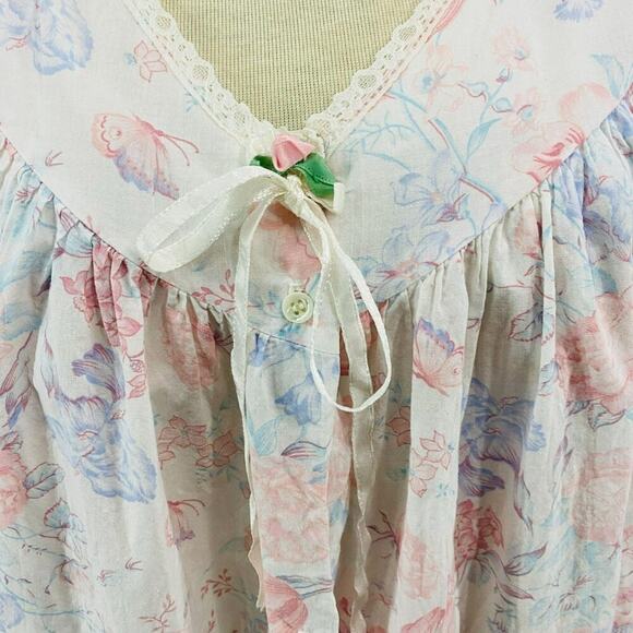 Vintage Lands End House Coat Floral Button Front Robe Lightweight Size Medium - Picture 3 of 7